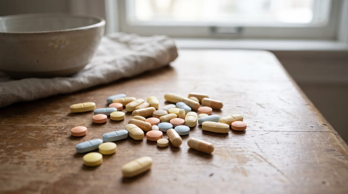 Jasne biurko z książką i lekami psychiatrycznymi w tle — fakty o lekach psychotropowych