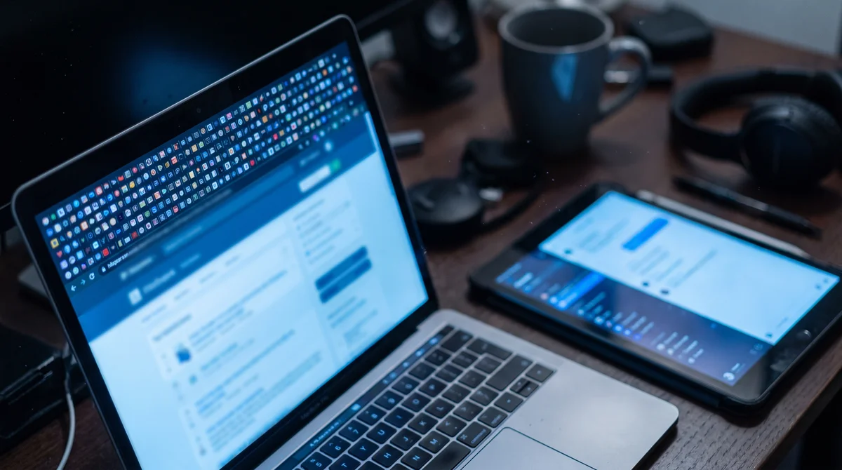 Laptop z dziesiątkami otwartych zakładek przeglądarki, symbol rozproszenia uwagi podczas multitaskingu