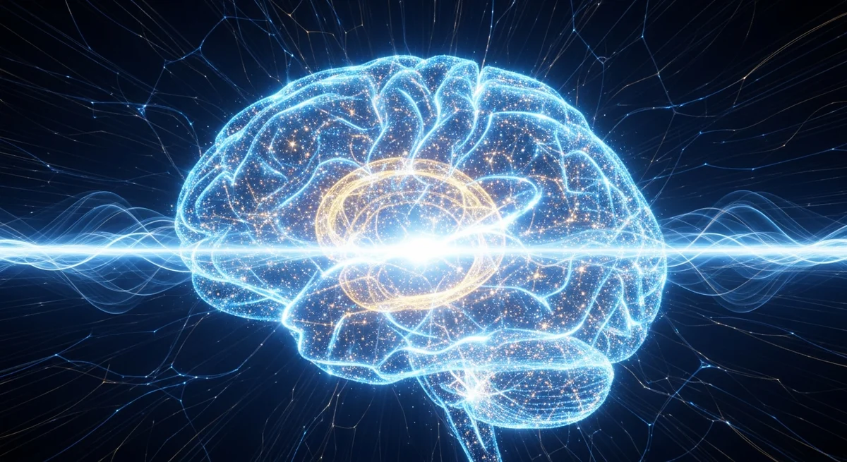 Młoda kobieta czytająca książkę o neurobiologii w bibliotece naukowej