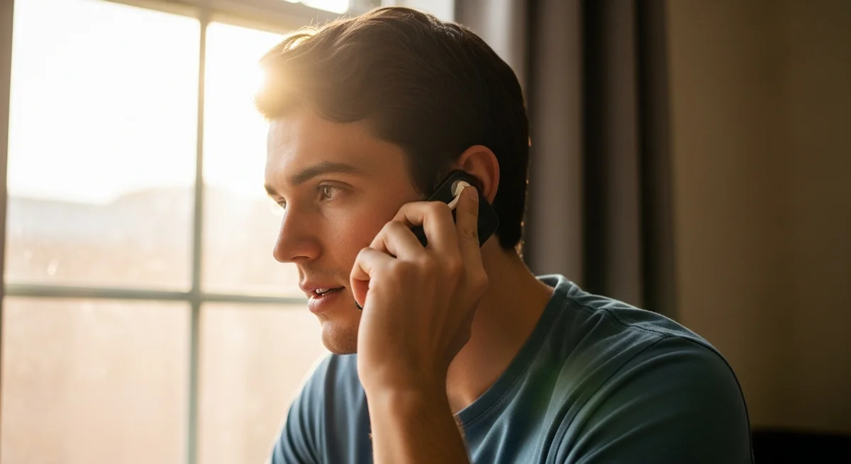 Mężczyzna rozmawiający przez telefon szukający pomocy w kryzysie psychicznym