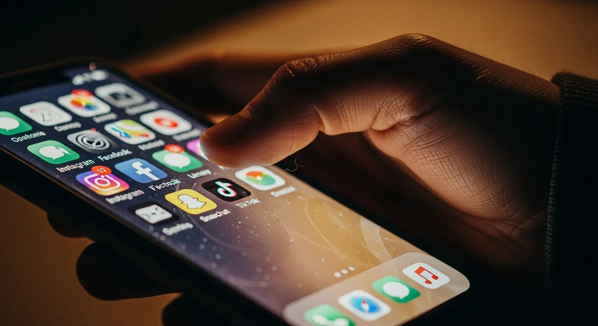 Smartfon z aplikacjami mediów społecznościowych i czerwonymi powiadomieniami w dłoni