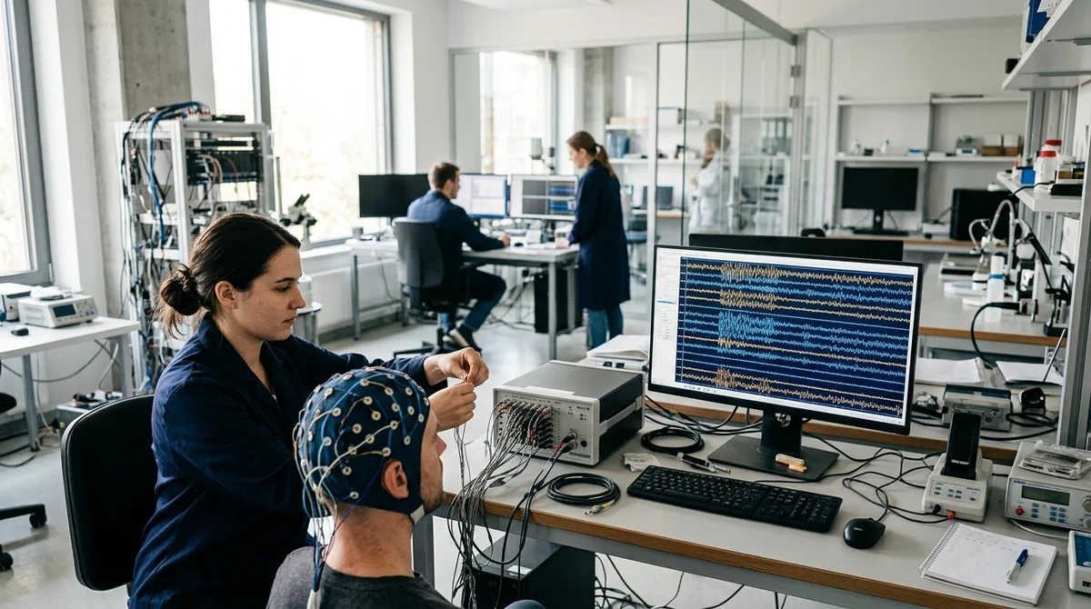 Laboratorium neuroscience z aparaturą EEG do badania medytacji