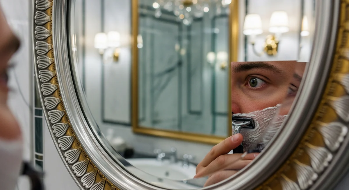 Odbicie oka w eleganckim lustrze podczas porannych przygotowań - narcyzm