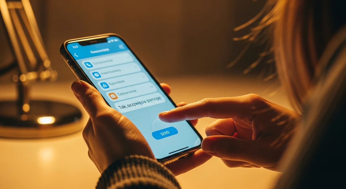 Dłonie trzymające telefon z wiadomością o pomocy - zadowalanie innych kosztem siebie