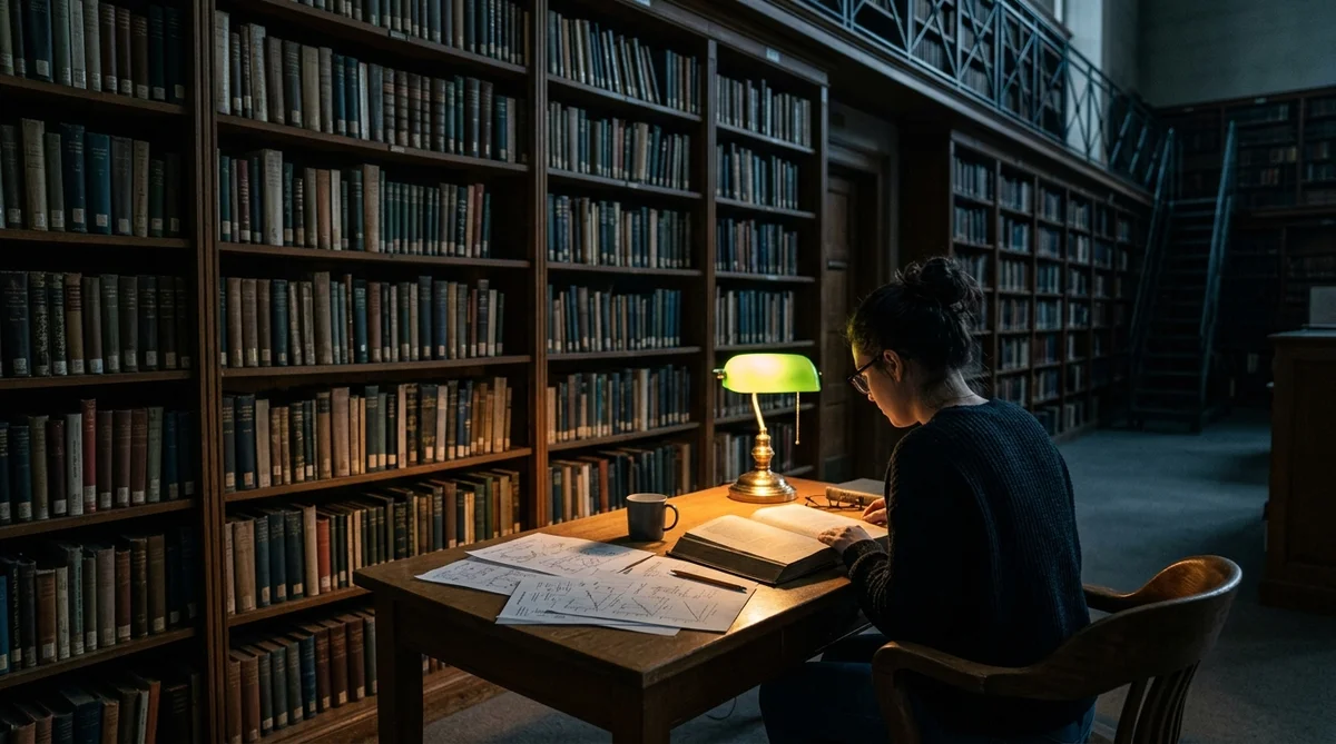 Biblioteka uniwersytecka z otwartymi książkami naukowymi i wykresami baawczymi o biomarkerach