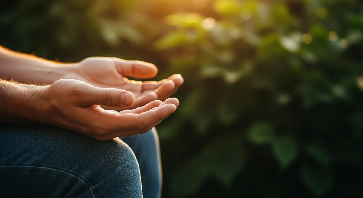 Rozluźnione dłonie mężczyzny w spokojnej pozie – terapia wspomagana MDMA w leczeniu PTSD