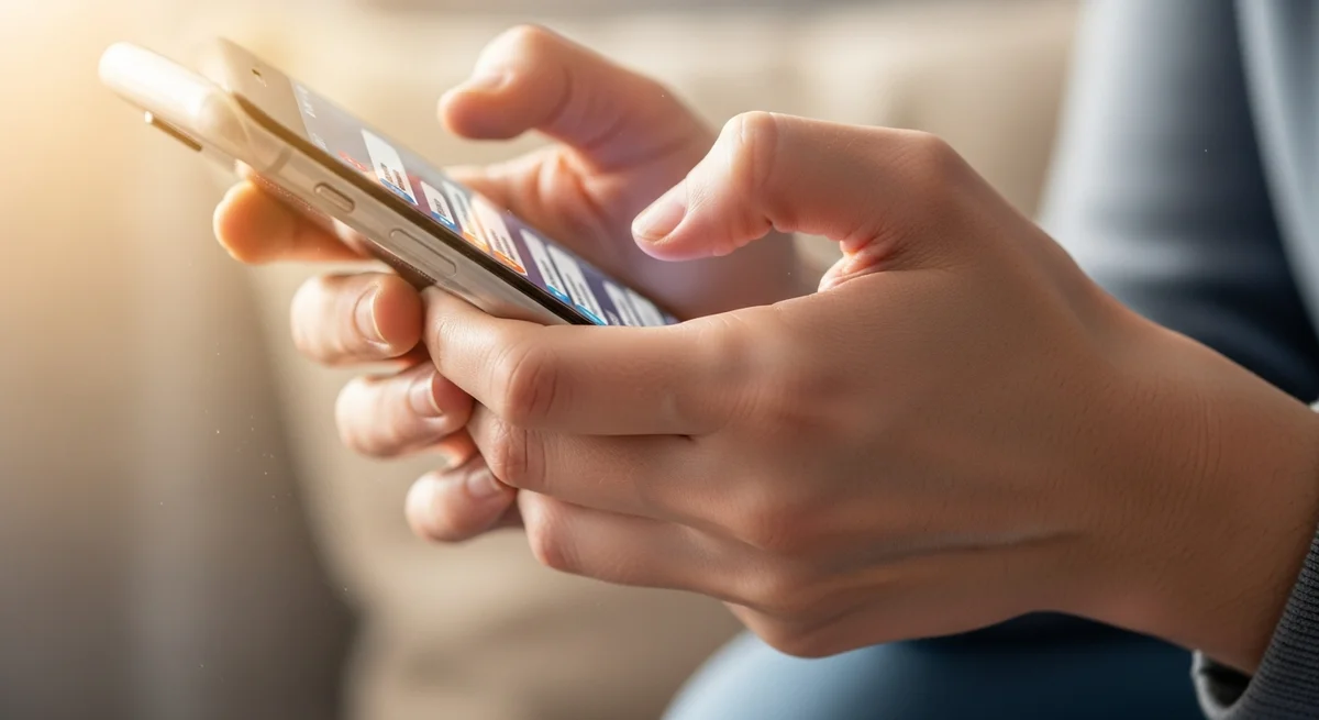 Ręce ściskające telefon w geście kontroli - objawy współuzależnienia